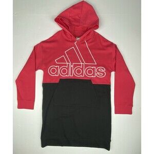 NWT! Adidas Girls Sweatshirt Dress Medium 10/12 Cotton Hood Pink Black Spellout